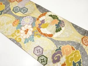 立涌に鳥・牡丹・瑞運模様織り出し　振袖用袋帯